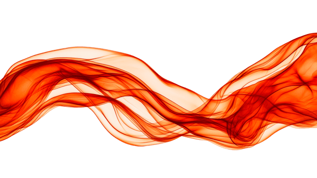 Flowing orange ribbons design on dark background, cut out transparent png