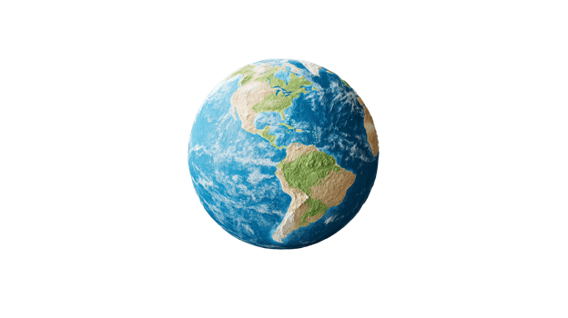 Detailed depiction of Earth, showing continents and oceans, cut out transparent png