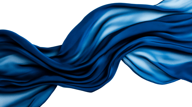 Flowing Blue Fabric, Textile Wave, Elegant Cloth on Black, cut out transparent png
