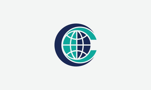 Letter C globe monogram logo design vector