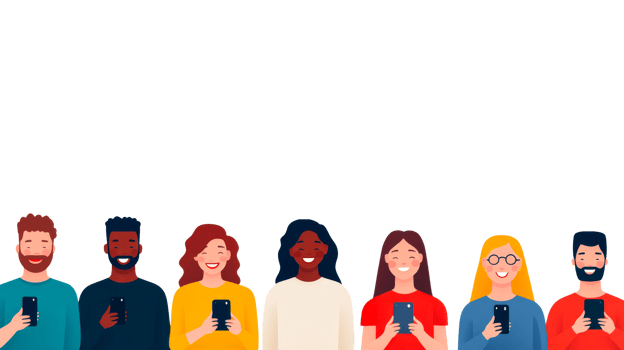 Diverse people with phones, social media, communication, cut out transparent png