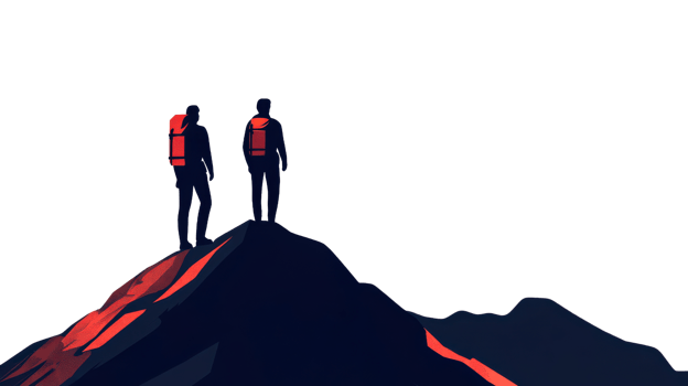 Hikers on mountain peak, adventure concept, cut out transparent png
