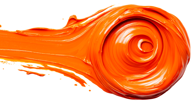 Orange paint swirl with strokes art and acrylic texture, cut out transparent png
