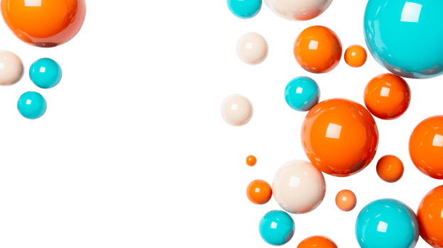 Spheres of orange, blue, and white scatter beautifully in space, cut out transparent png