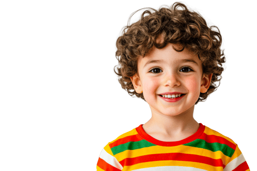 Cute smiling child portrait with curly hair, isolated, cut out transparent png
