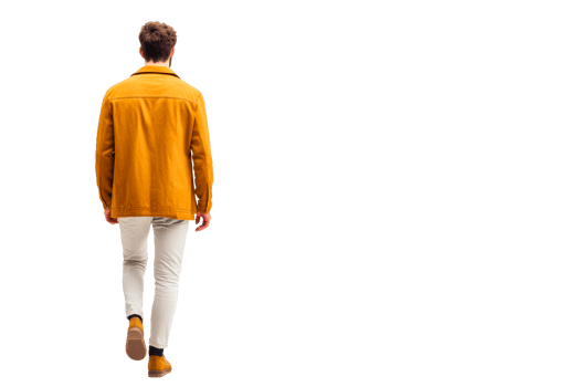 Rear View Person Walking in Yellow Jacket, cut out transparent png