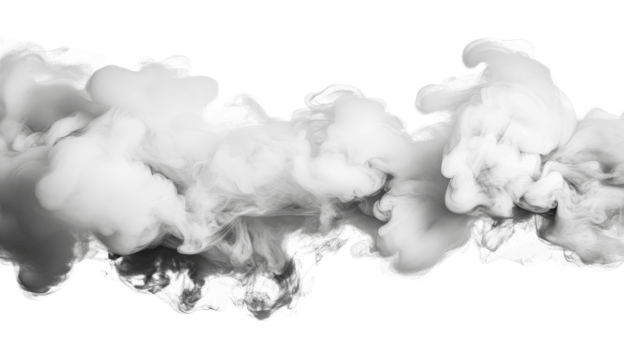 White smoke billows on a black background, flowing movement, cut out transparent png
