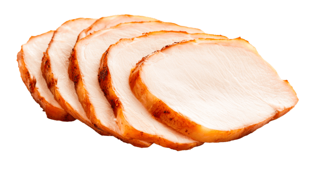 Sliced roasted turkey breast meat, tender poultry dish, cut out transparent png