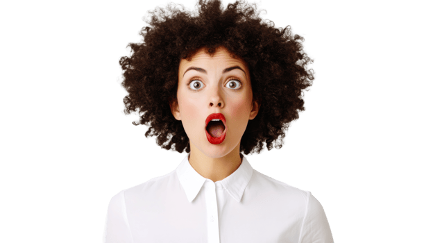 Woman with Curly Hair and Surprised Expression, cut out transparent png