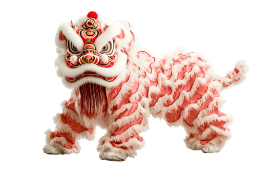 Festive Lion Dance Costume in Vibrant Colors, cut out transparent png