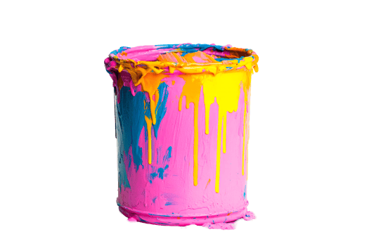 Paint can with vibrant colors, drips and thick layers, cut out transparent png