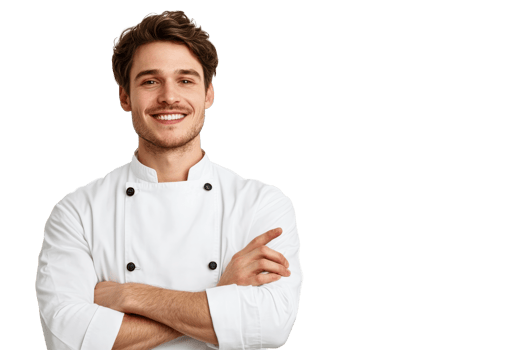 Confident chef standing with arms crossed smiling, cut out transparent png
