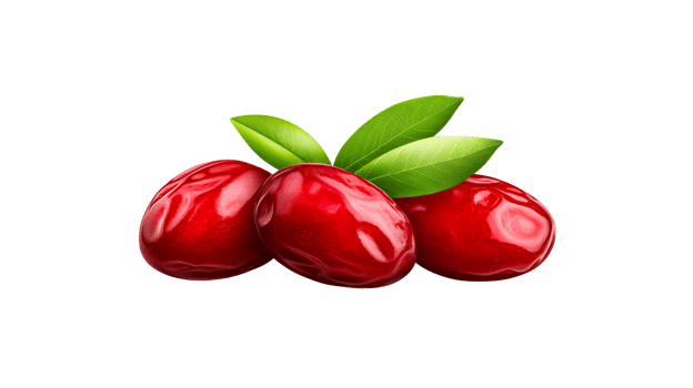 Fresh red cranberries with green leaves on transparent background png