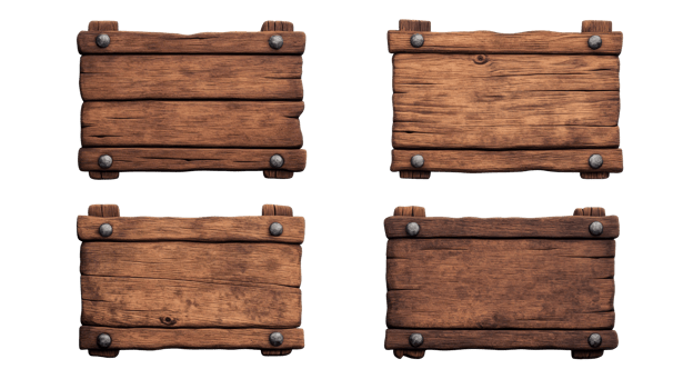 Wooden signboards with a rustic design on a transparent background png