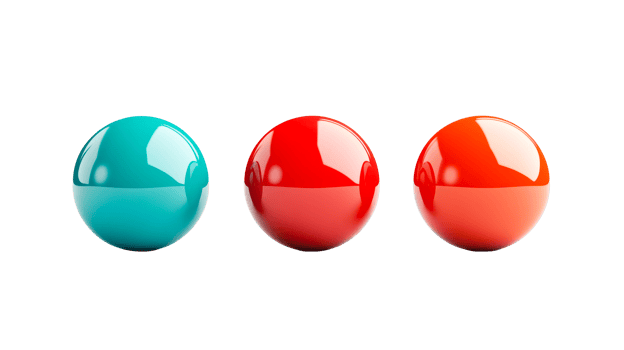 Glossy red, orange, and turquoise transparent spheres png