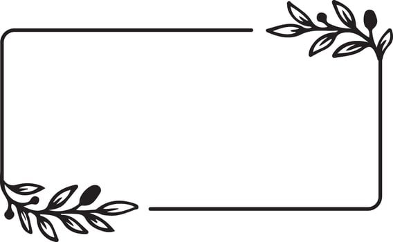 Minimalist Floral Frame with Leaves, Black Line Art Border. vector