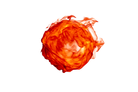 Vibrant red and orange flame ball on transparent backdrop png