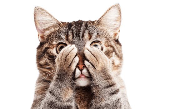 Cat covering its eyes in playful expression on transparent background png