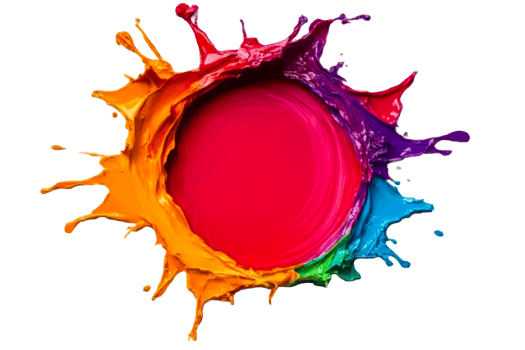 Colorful paint splash creating vibrant art with a circular center png