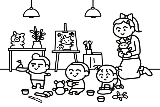 Children are modeling with clay. vector