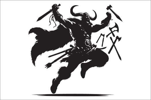 The viking is holding two swords and jumping vector