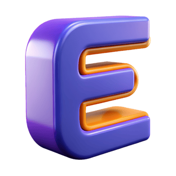 3D Metallic Alphabet Letters E with Blue and Orange png