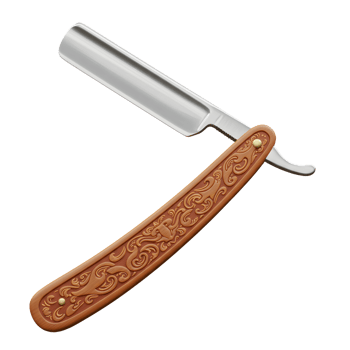 A classic straight razor, beautifully detailed. The warm brown wood handle contrasts with the gleaming steel blade. A touch of vintage charm. png