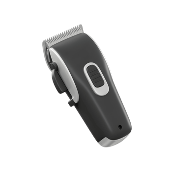 A stylish black hair clipper with silver accents is shown, ready for a clean cut. Its modern design and ergonomic feel promise ease of use. png