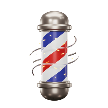 A vibrant barbershop pole spins, its red, white, and blue stripes gleaming. Energetic sparks fly, adding a dynamic feel. Classic style, modern energy png