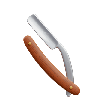 A classic straight razor gleams, its polished steel blade contrasting beautifully with the warm tones of its rich wooden handle. A timeless design. png
