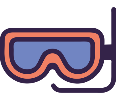 Diving goggles on ocean waves icon png