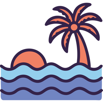 Palm tree on ocean waves icon png