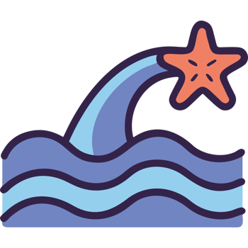 Starfish on ocean waves icon png