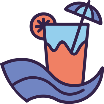 Tropical drink on ocean waves icon png
