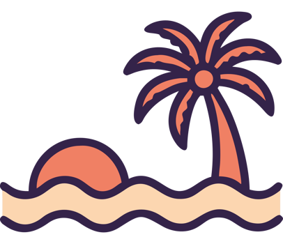 Palm trees on sandy beach icon png