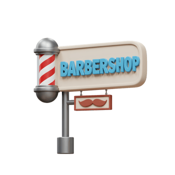 A charming retro barbershop sign, complete with a striped pole and a cute mustache, welcomes you with a friendly, vintage vibe. png