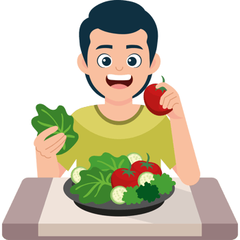 man character eating vegan food png