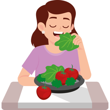 happy woman eating vegan food png