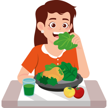 young woman eating vegan food png