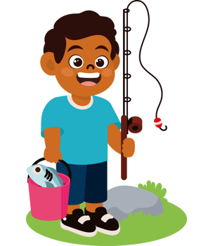 cartoon boy and fishing rod png