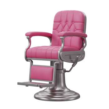 A stylish pink barber chair with tufted upholstery and a gleaming chrome base. Its classic design exudes elegance and sophistication. png