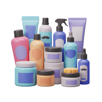 A vibrant collection of pastel-hued shampoos, lotions, and creams playfully arranged. The cheerful, minimalist aesthetic creates a fun, clean vibe. png
