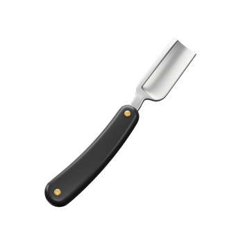 A classic straight razor, sharp steel blade meets a smooth black handle. Clean lines, timeless design. Simple elegance. png