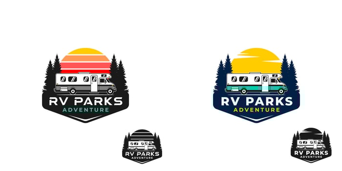 A sunset retro logo for an RV park and adventure community. vector