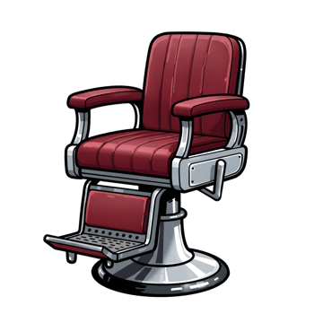 A stylish vintage barber chair, rich maroon leather upholstery contrasts with gleaming chrome, creating a sophisticated and nostalgic atmosphere. png