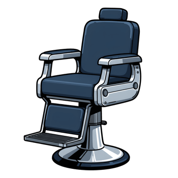 A stylish vintage barber chair takes center stage, its deep blue upholstery and gleaming chrome base creating a sophisticated and timeless image. png