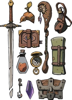 a set of items for a fantasy game vector