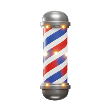 A gleaming barbershop pole, its vibrant red, white, and blue stripes spinning under soft lighting, evokes a nostalgic and classic feel. png