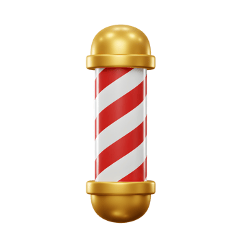 A vibrant barber pole, showcasing bold red and white stripes, capped with gleaming gold. This classic design evokes a sense of traditional craftsmanship and timeless style. png