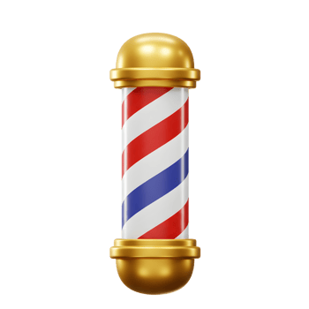 A gleaming barber pole, its vibrant red, white, and blue stripes spinning against a bright background, evokes a sense of classic style and traditional craftsmanship. png